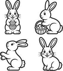 Set of Easter bunny Outline vector illustration isolated On Transparent Background