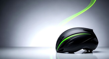 Matte Black Aerodynamic Cycling Helmet with Neon Green Accents on Gray Surface