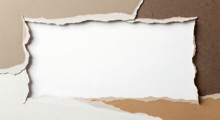 Torn paper edges frame on neutral brown tones background.