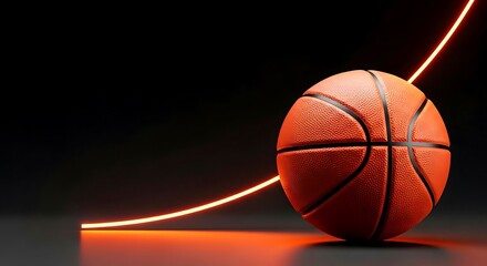 Polished Orange Basketball on Reflective Black Floor with Glow