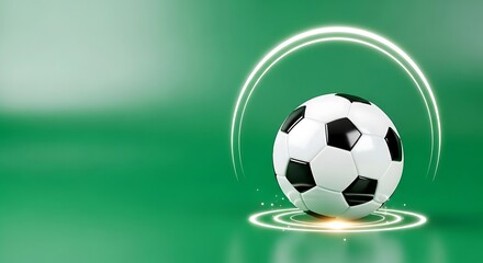 White Soccer Ball with Hexagon Panels on Glossy Emerald Green