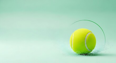 Yellow Tennis Ball with White Seams on Pastel Green Surface