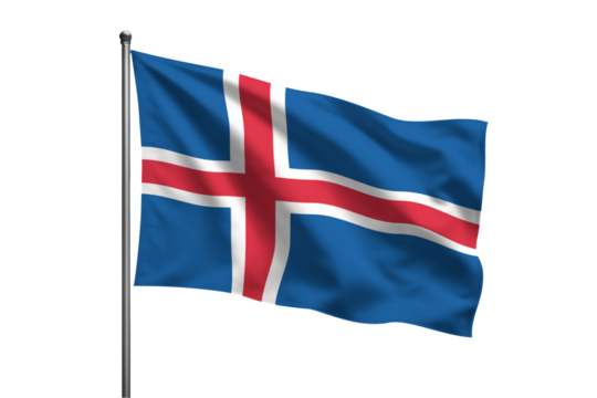 Iceland waving flag on a pole PNG