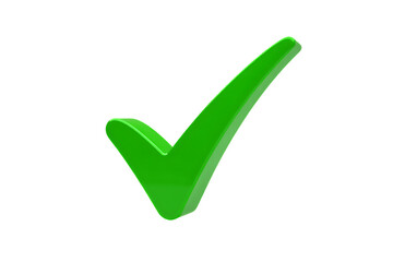 Check mark 3D icon isolated. Tick symbol, tick icon illustration. Checkmark sign, Green tick checkbox. Simple ok yes no graphic design. 3D render illustration