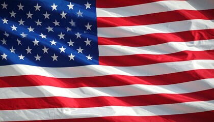 Naklejka premium A close-up of a billowing flag displaying red and white stripes with a blue field of white stars