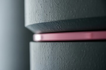 Close up of textured dark gray cylindrical object with a thin pink stripe accent