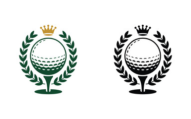Royal golf club championship emblem with a crown and laurel wreath. Vector logo illustration for a premium sporting tournament or elite academy