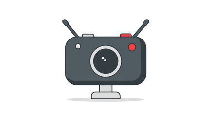 Retro Television Camera with Antennas and Lens.