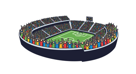 Obraz premium Vibrant Football Stadium with Cheering Fans and Green Field.