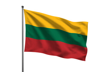 Lithuanian flag waving on a silver pole