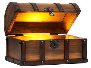 Antique wooden chest glowing isolated on a transparent background