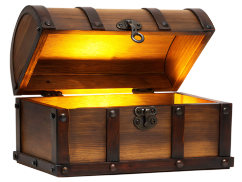Antique wooden chest glowing isolated on a transparent background