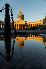 Fototapeta premium Reflection of Kazan Cathedral in Saint Petersburg, Russia during sunset
