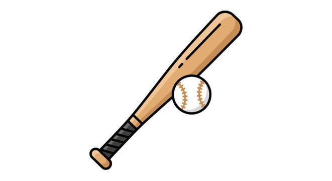 Wooden baseball bat and ball classic sports equipment illustration.