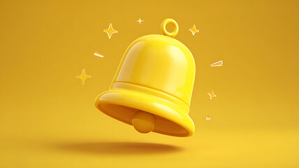 Shiny yellow notification bell for alerts, reminders, or important updates.