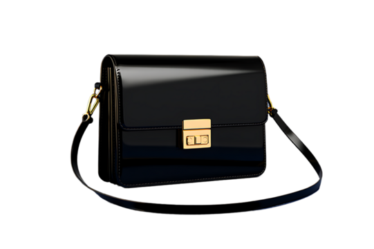 Black leather suitcase isolated on the transparent background.