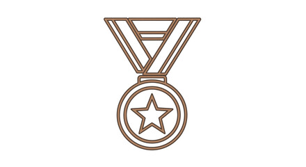 Detailed Outline of a Gold Medal with Star and Ribbon.