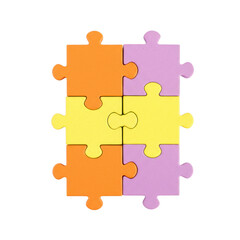 Obraz premium Colorful puzzle pieces connected together isolated on transparent background