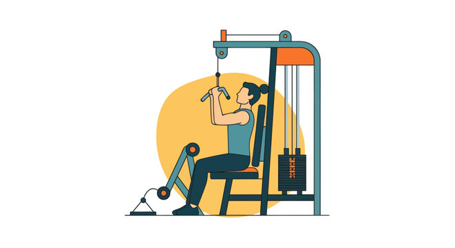Woman exercising on a lat pulldown machine in a gym.