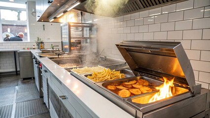 Subway fish and chips shop kitchen interior