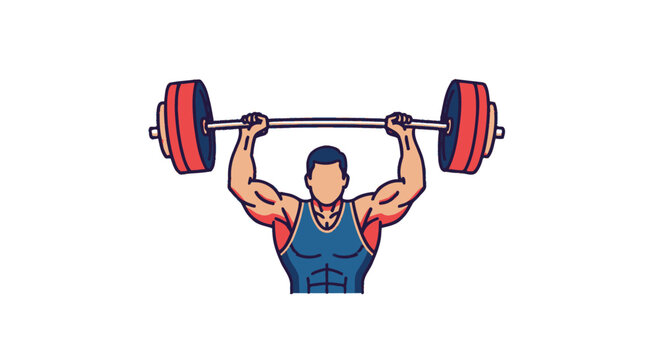 Man Lifting Weights Overhead Strong Athlete.