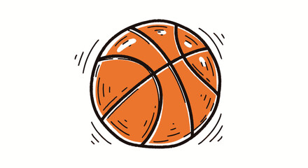 Hand-Drawn Orange Basketball with Black Outlines and Lines.