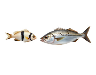 Fototapeta premium Two Distinct Fish Species Swimming Side by Side in Clear Water