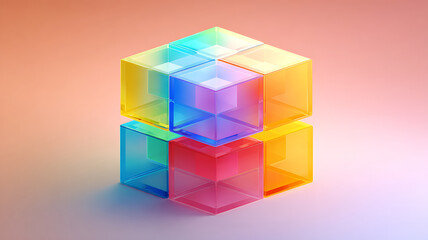 Obraz premium Stacked transparent cubes showcase vibrant colors, representing design and abstract geometry.