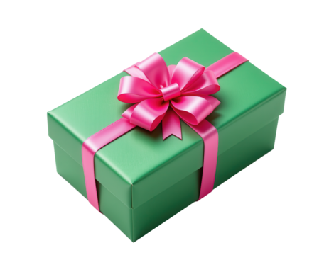 Green Gift Box with Pink Ribbon and Bow for Special Occasions