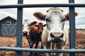 Cow in Agro farm facilities in a metal fence
