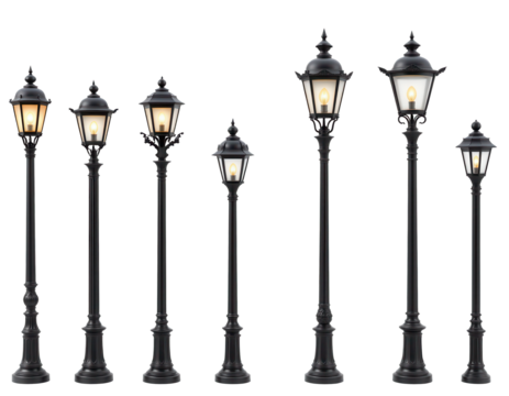 Elegant Black Street Lamps in Various Designs and Heights