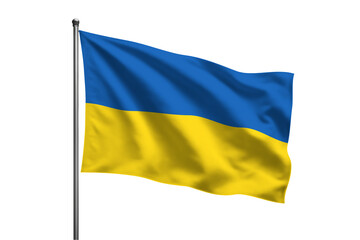 A waving Ukrainian flag on a metal pole