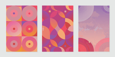 Obraz premium Abstract geometric compositions with overlapping circles and gradients in warm pastel tones