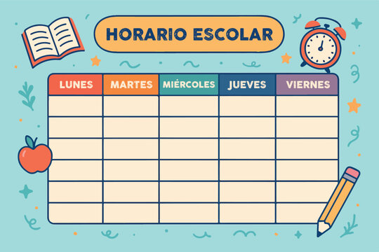 horario semanal escolar colorido para ni&ntilde;os