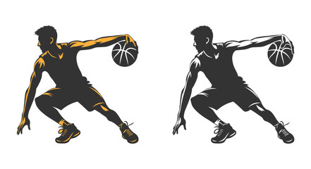 Basketball player vector silhouette for sporty creative projects. Energetic basketball action silhouette design for modern artwork.