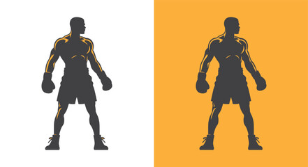 Bold boxing player silhouette vector design in action stance. Boxing athlete punching pose silhouette for creative projects.