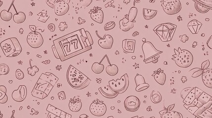 (Pastel Casino Fruit Doodle Pattern)