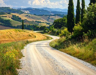 Picturesque Tuscan landscape featuring a winding road and cypress trees