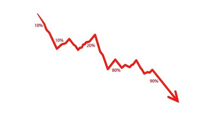 Red line graph showing a downward trend isolated on white background