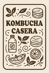 Etiqueta rectangular Kombucha casera