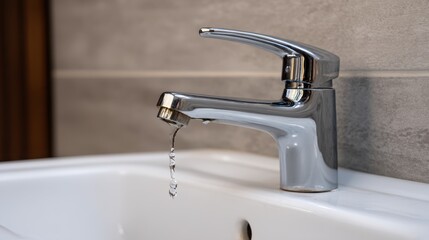 Modern Chrome Faucet with Water Drop in Contemporary Bathroom Setting