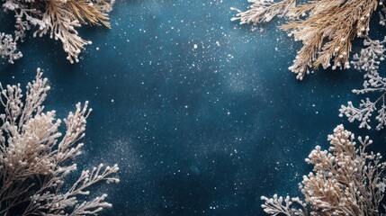 Winter Wonderland Festive Background: Snowy Branches on Blue