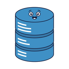 Cartoon database icon with face blue color isolated on white background.