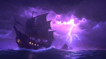 Gale Force: A Pirate Ship Braving a Violent Storm