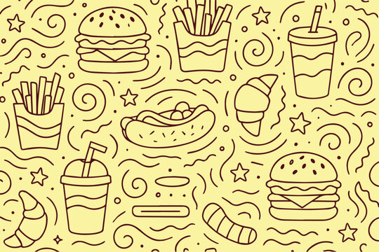 Patrón para papel encerado de hamburguesas, papas fritas y gaseosas