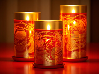 Red and Golden Diwali Candle Holders