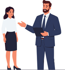 Businessman and businesswoman discussing professional work, office communication, teamwork, corporate presentation, leadership, business strategy, 