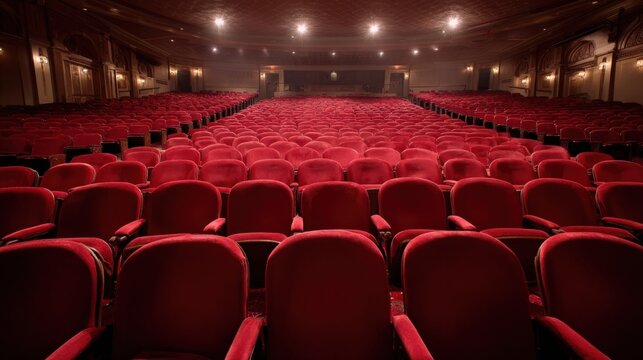 Grand Theater Auditorium with Rows of Empty Red Seats Awaiting Audience for Performance