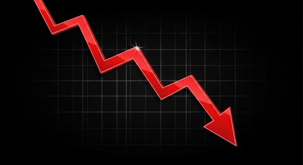 Red arrow graph falling down on black background illustration