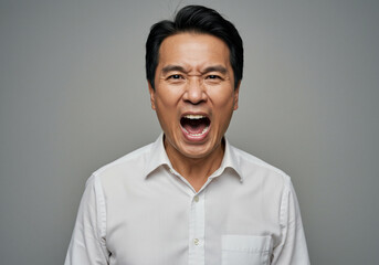 Frustrated businessman shouting in anger expressing intense emotion and stress during a challenging work situation